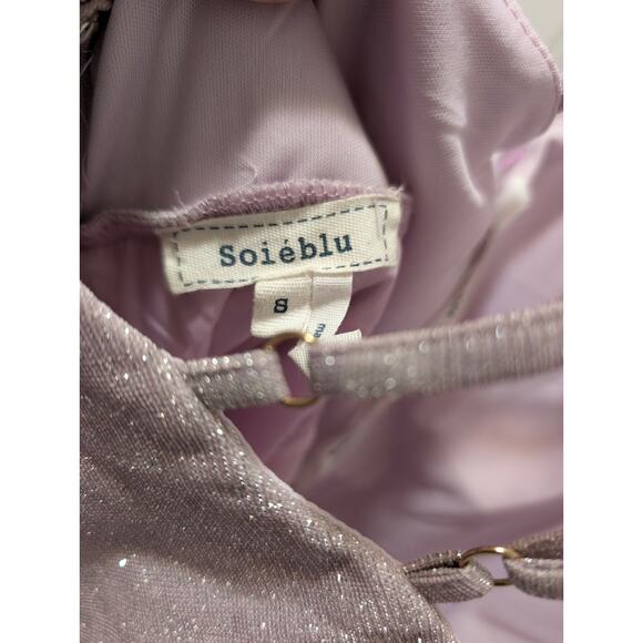 Soieblu Glitter Blush Pink Silver Shimmer Halter Strappy Party Mini Dress Size S - Picture 9 of 13